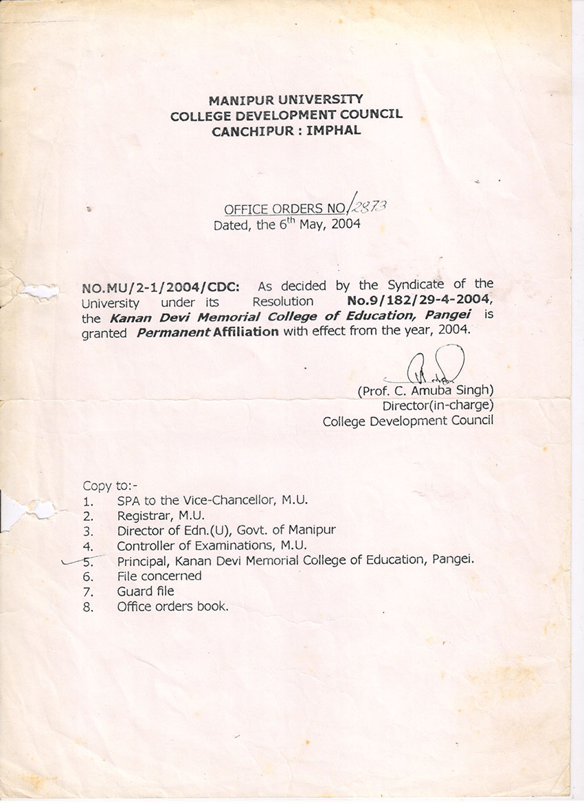 Permanent Affiliation Certificate, M.U.
