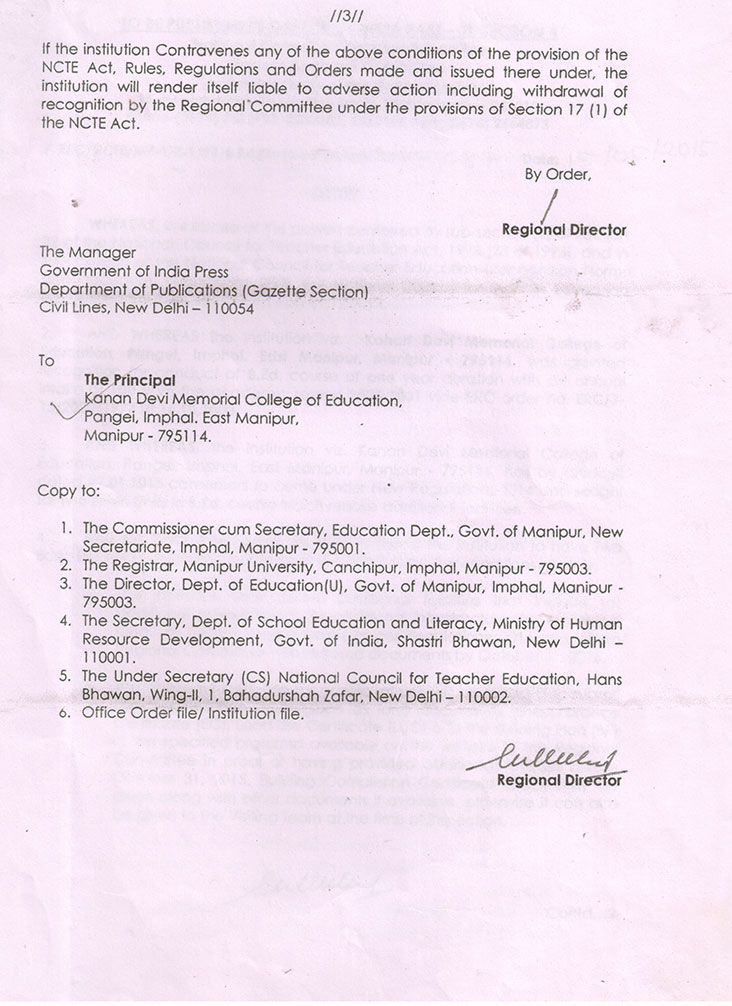 NCTE B.Ed Revised Order, 2015